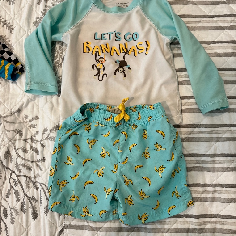 Let's Go Bananas Kids Swim Rashguard Set - Blue